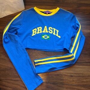 Edikted Blue and Yellow Graphic Crop Top